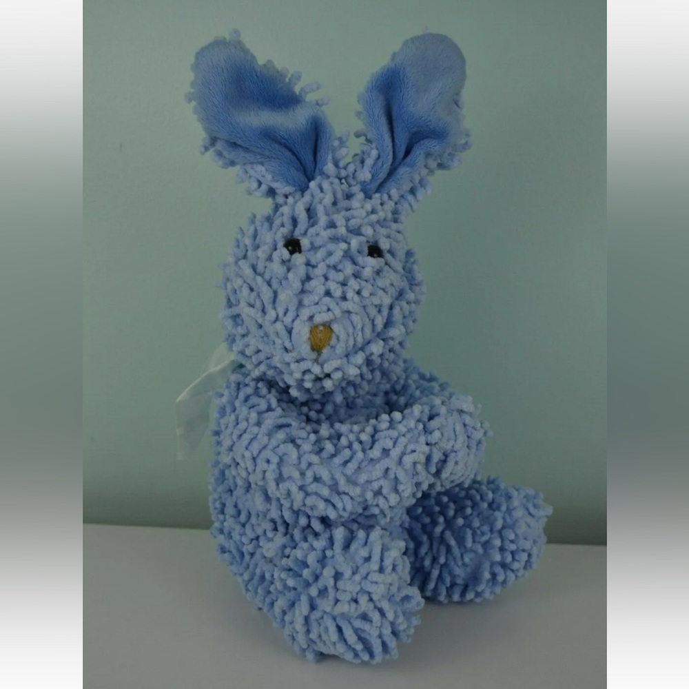 Stephan Baby Blue Bunny Rabbit Plush Stuffed Animal Toy Chenille Nubby Sitting